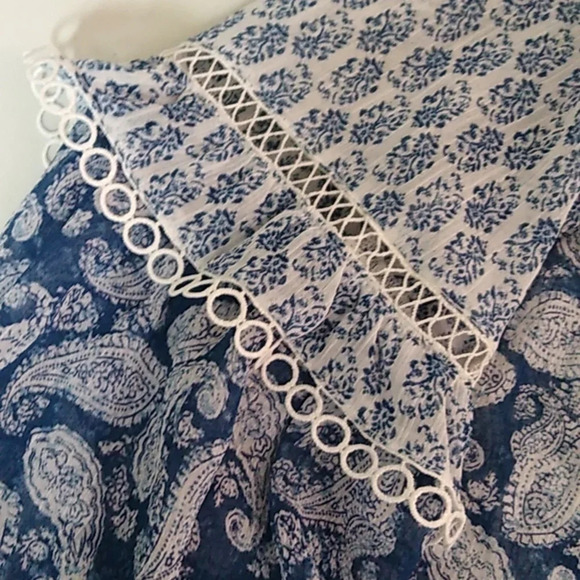 ALTAR'D STATE BOHO, COTTAGECORE, DENIM BLUE PAISLEY, LONG SLEEVE BLOUSE - Picture 5 of 9